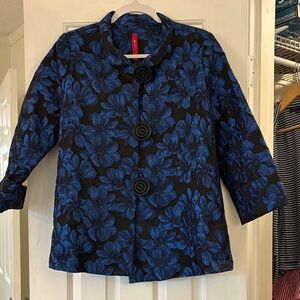 Floral Blue and Black Women's Blazer